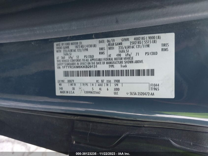 2019 FORD TRANSIT-250 - 1FTYR3XM8KKB29131