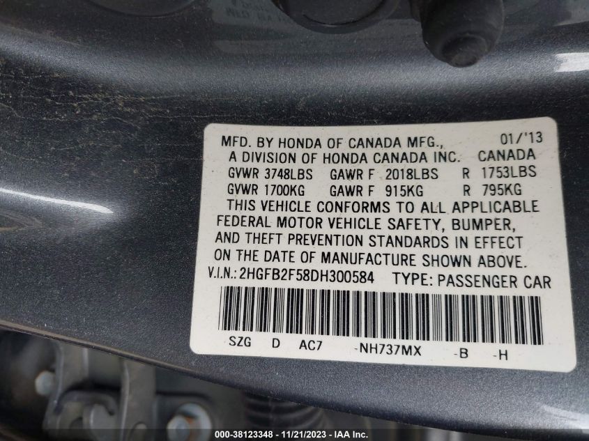 2013 HONDA CIVIC LX - 2HGFB2F58DH300584