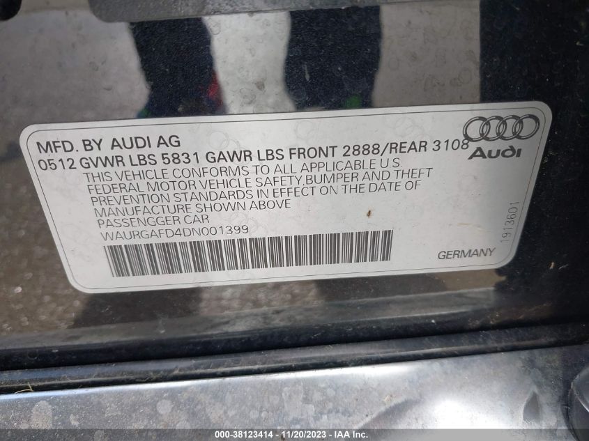 2013 AUDI A8 L 3.0L WAURGAFD4DN001399