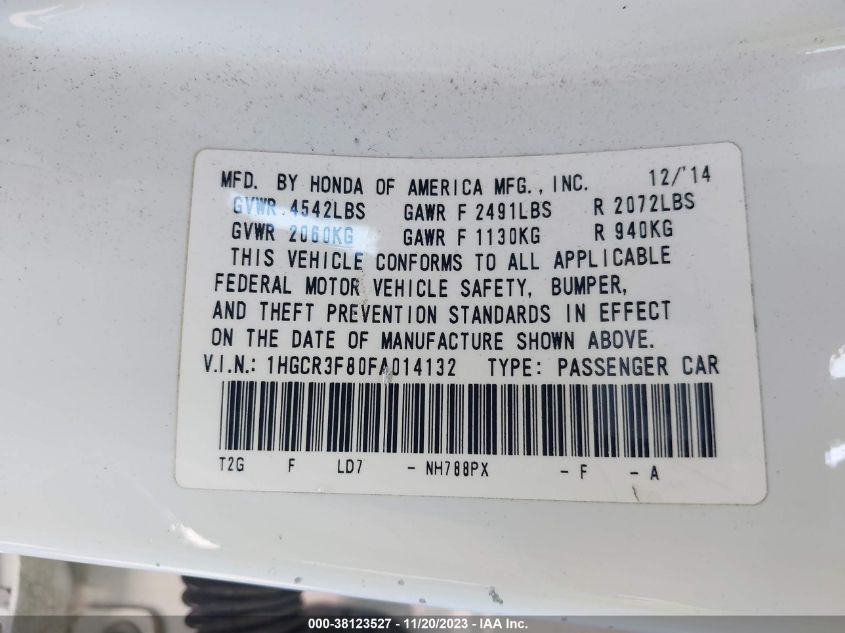 2015 HONDA ACCORD EX-L V-6 - 1HGCR3F80FA014132