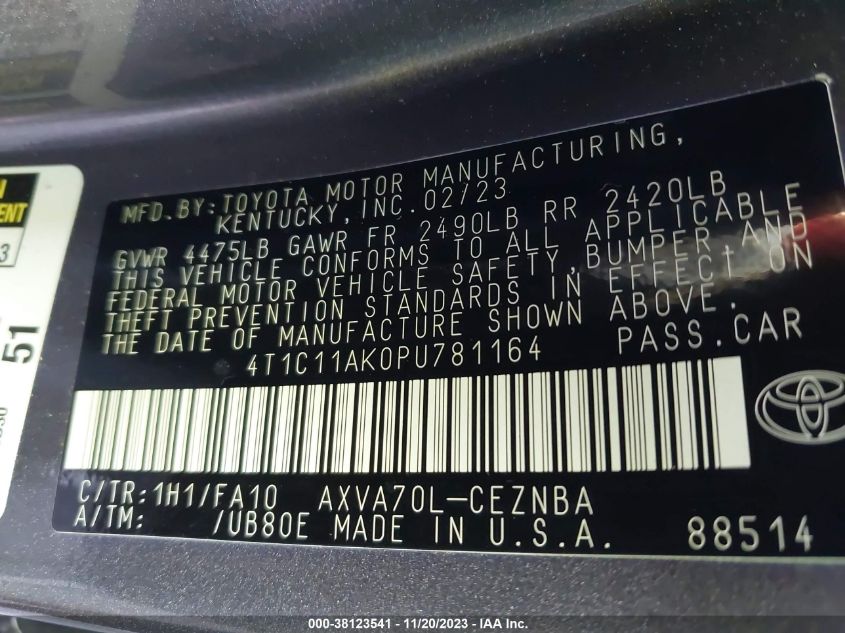 2023 TOYOTA CAMRY LE - 4T1C11AK0PU781164