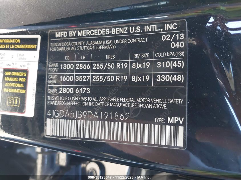 2013 MERCEDES-BENZ ML 350 - 4JGDA5JB9DA191862