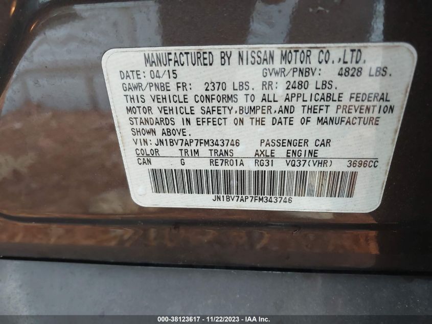 2015 INFINITI Q50 PREMIUM - JN1BV7AP7FM343746