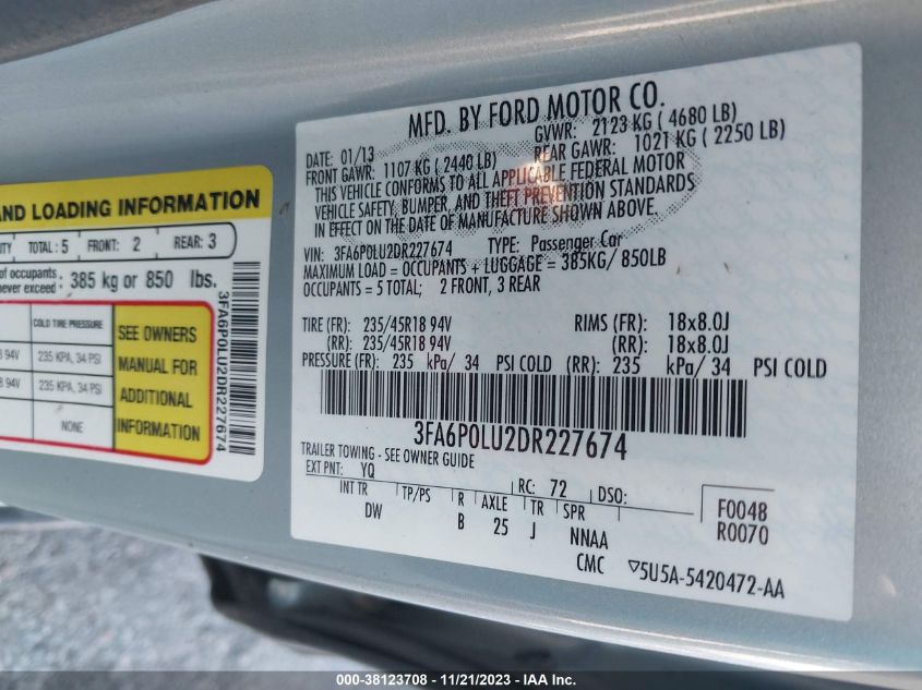 2013 FORD FUSION HYBRID SE - 3FA6P0LU2DR227674