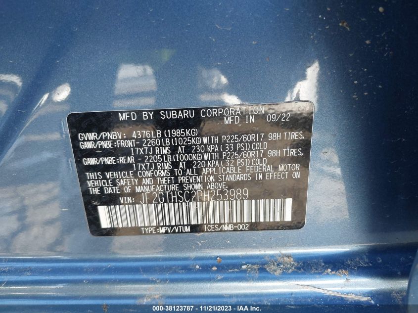 VIN JF2GTHSC2PH253989 2023 SUBARU CROSSTREK SPORT