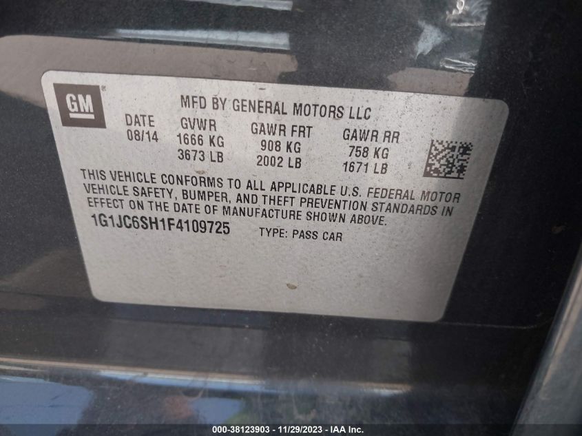 2015 CHEVROLET SONIC LT - 1G1JC6SH1F4109725