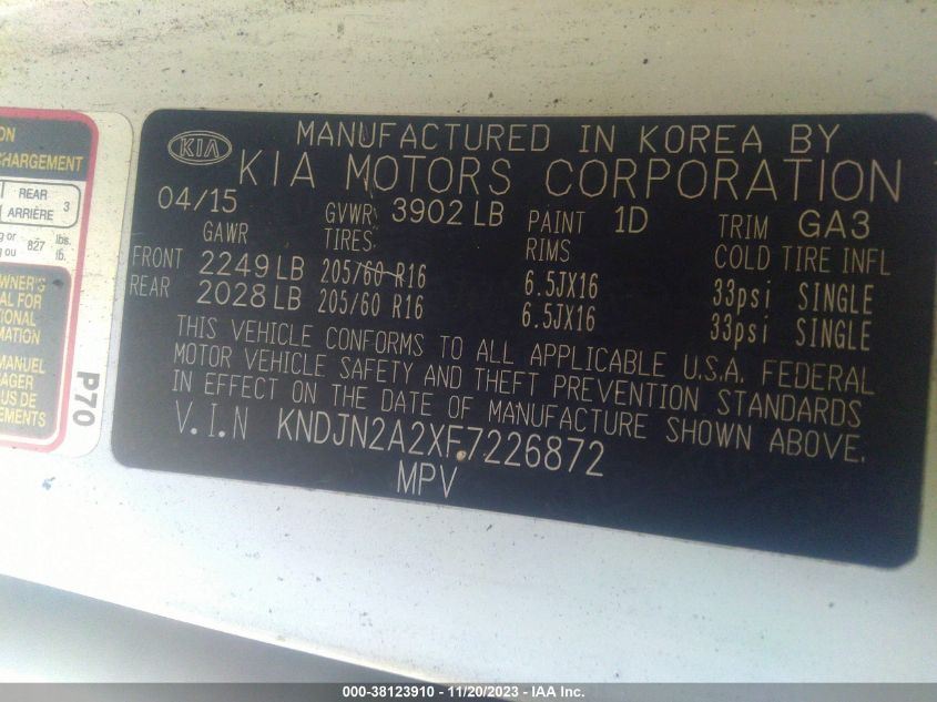 2015 KIA SOUL BASE - KNDJN2A2XF7226872