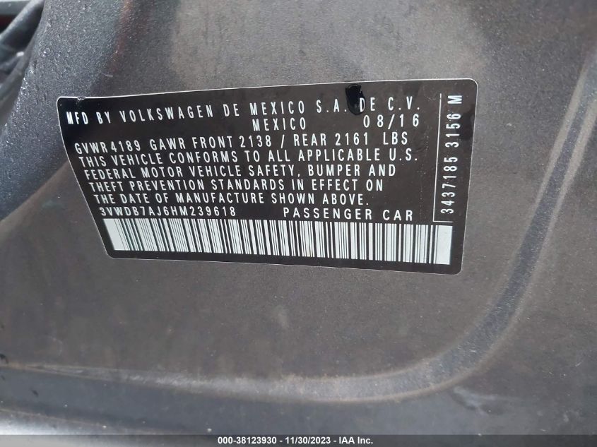 2017 VOLKSWAGEN JETTA SE - 3VWDB7AJ6HM239618