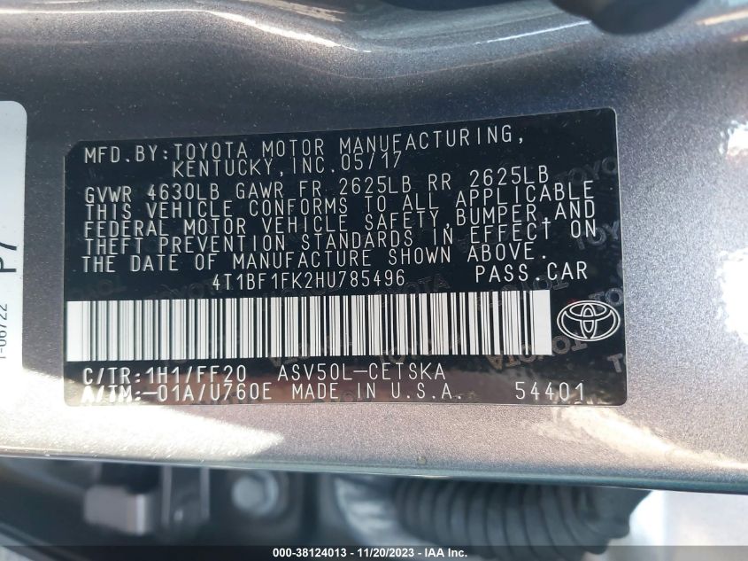 2017 TOYOTA CAMRY SE - 4T1BF1FK2HU785496