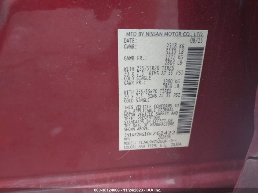 2015 NISSAN MURANO PLATINUM - 5N1AZ2MG1FN262422