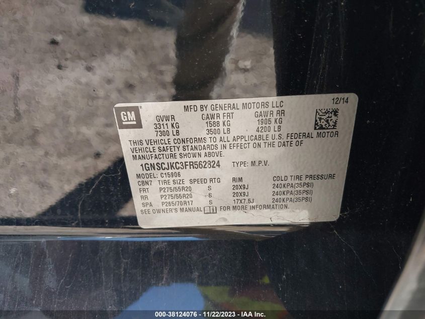 2015 CHEVROLET SUBURBAN 1500 LT 1GNSCJKC3FR562824