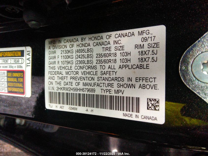 2017 HONDA CR-V EX - 2HKRW2H56HH679689