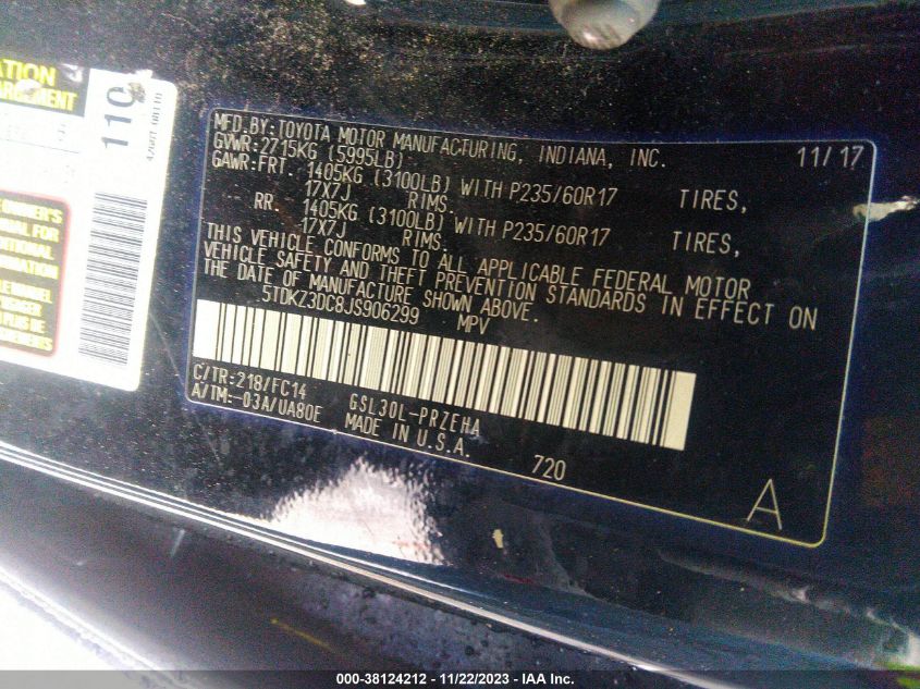 2018 TOYOTA SIENNA LE 8 PASSENGER - 5TDKZ3DC8JS906299