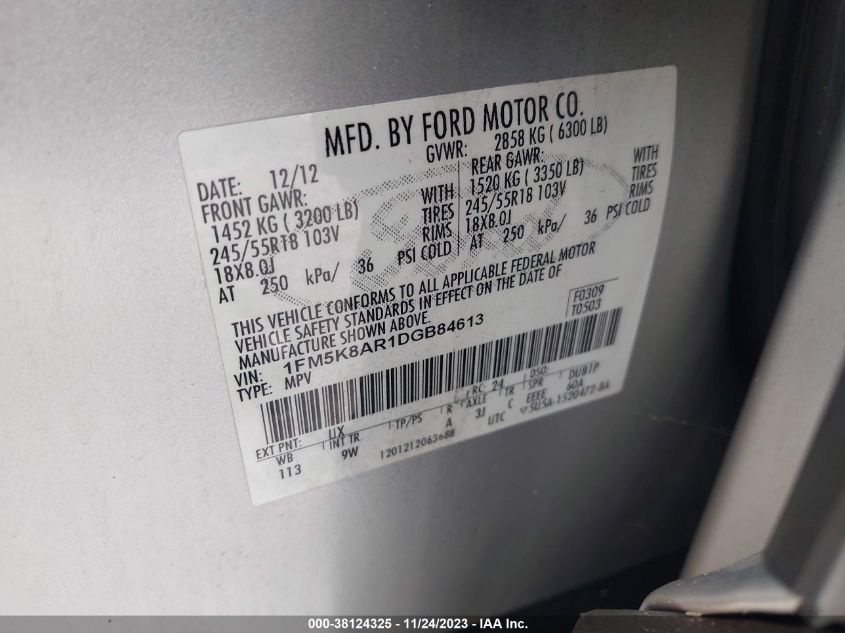 2013 FORD UTILITY POLICE 1FM5K8AR1DGB84613