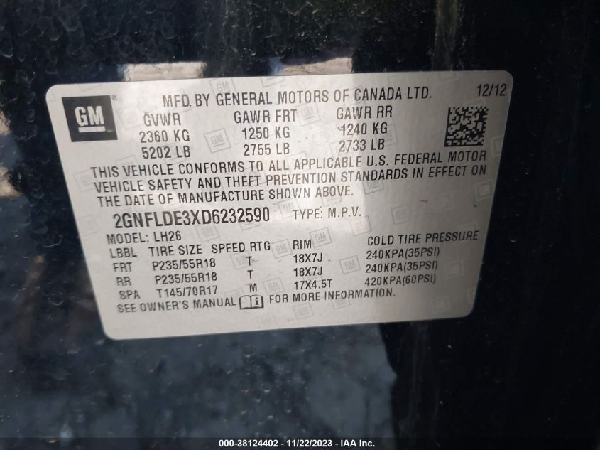 2013 CHEVROLET EQUINOX 1LT - 2GNFLDE3XD6232590