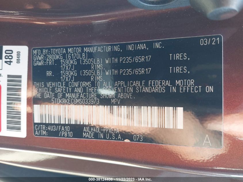 2021 TOYOTA SIENNA LE - 5TDKRKEC6MS033973