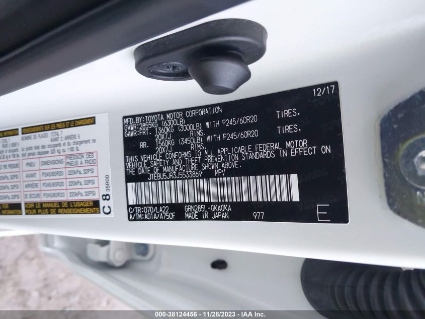 2018 TOYOTA 4RUNNER LIMITED - JTEBU5JR3J5533869