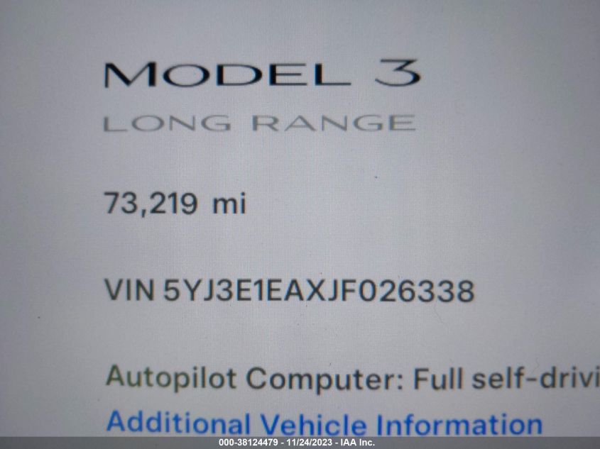 2018 TESLA MODEL 3 LONG RANGE/MID RANGE - 5YJ3E1EAXJF026338