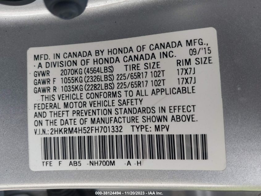 2015 HONDA CR-V EX - 2HKRM4H52FH701332