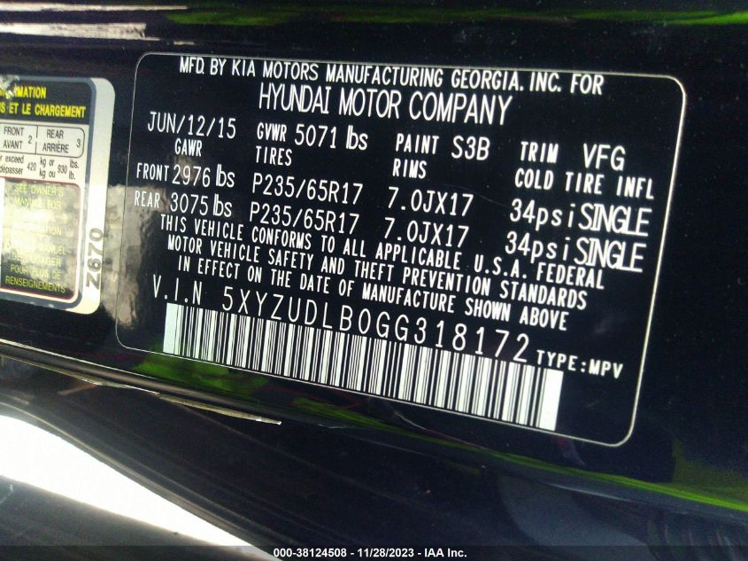 2016 HYUNDAI SANTA FE SPORT 2.4L - 5XYZUDLB0GG318172