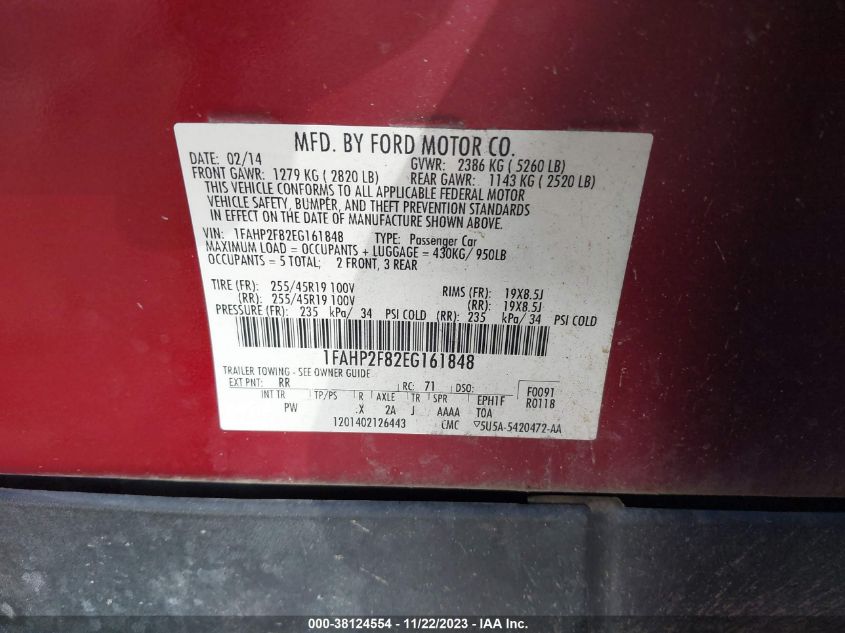 2014 FORD TAURUS LIMITED - 1FAHP2F82EG161848
