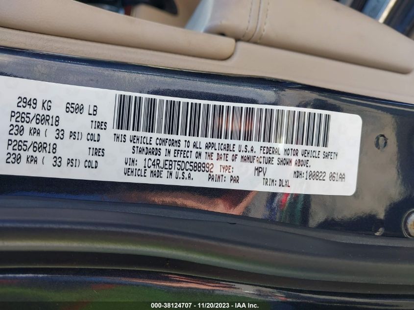 2013 JEEP GRAND CHEROKEE LIMITED - 1C4RJEBT5DC588992