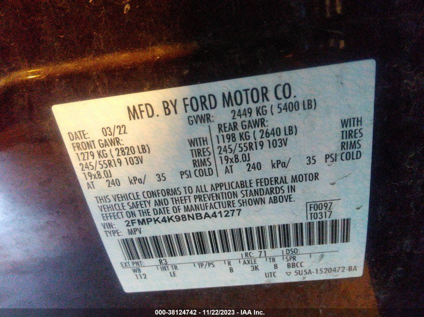 2022 FORD EDGE TITANIUM - 2FMPK4K98NBA41277