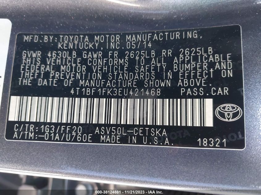 2014 TOYOTA CAMRY SE - 4T1BF1FK3EU421468