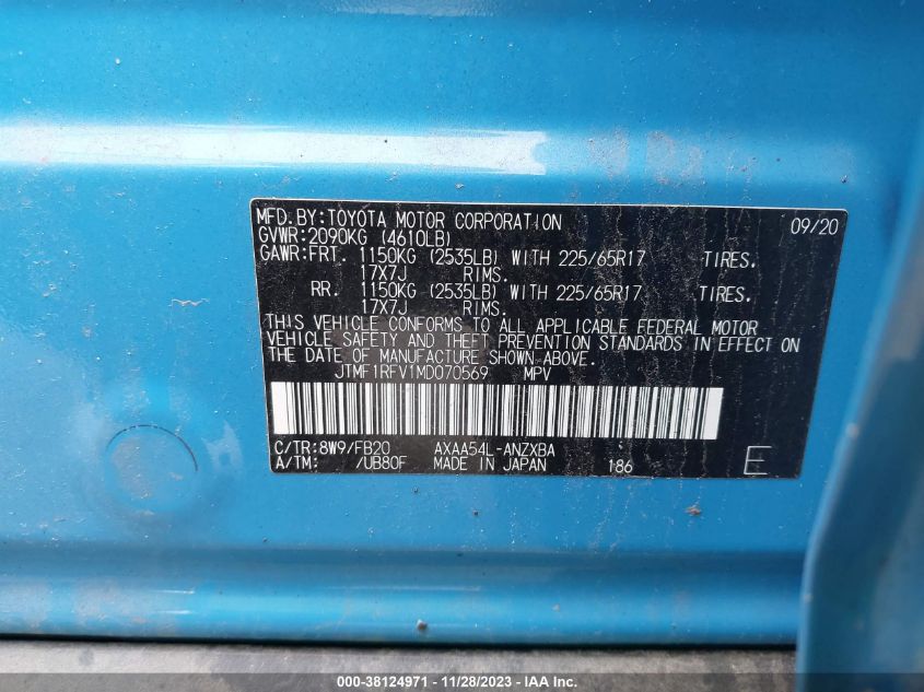 2021 TOYOTA RAV4 LE - JTMF1RFV1MD070569