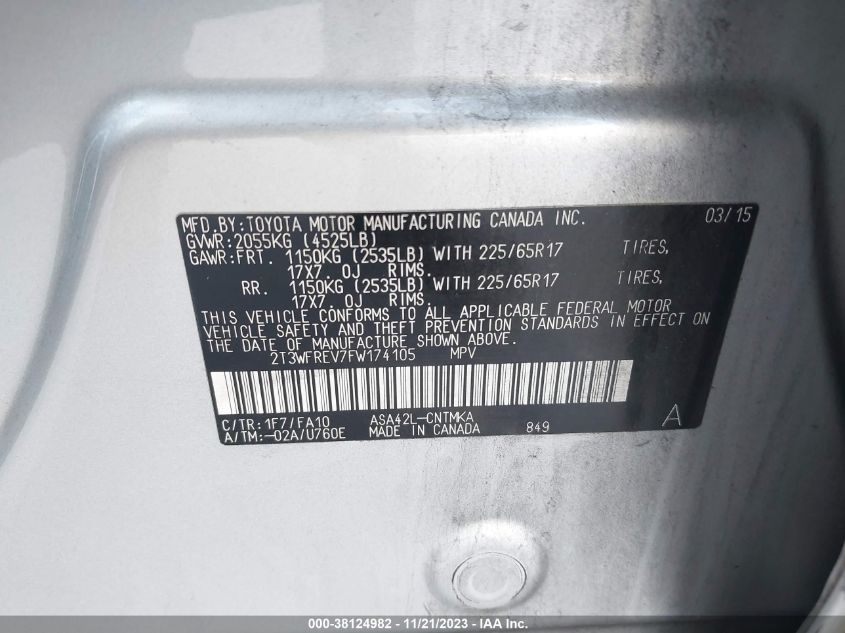 2015 TOYOTA RAV4 XLE - 2T3WFREV7FW174105