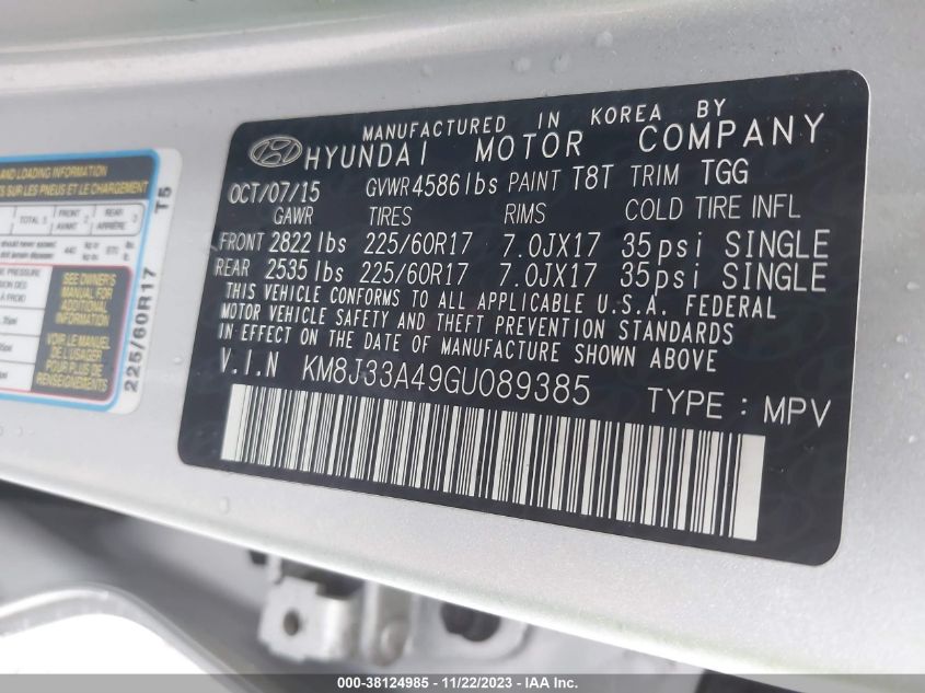 2016 HYUNDAI TUCSON SE - KM8J33A49GU089385