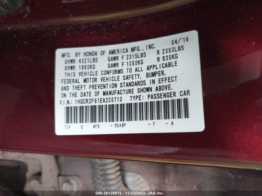 2014 HONDA ACCORD EX-L - 1HGCR2F81EA200710