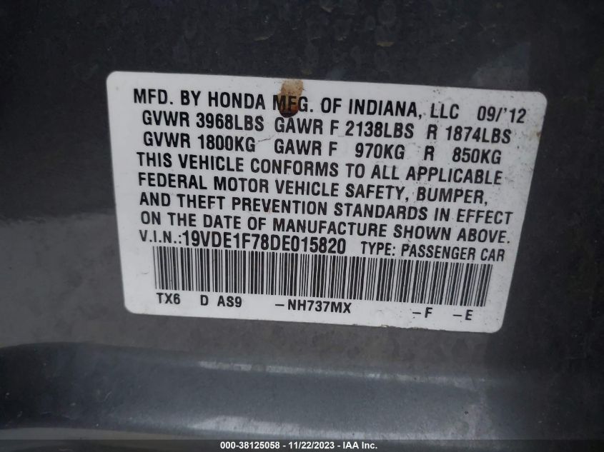 2013 ACURA ILX 2.0L - 19VDE1F78DE015820