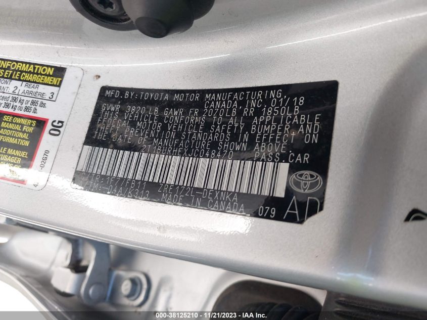 2018 TOYOTA COROLLA LE - 2T1BURHEXJC048470