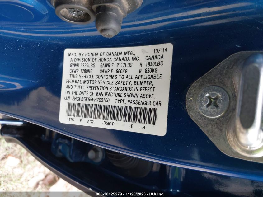 2015 HONDA CIVIC SEDAN SI 2HGFB6E55FH700100