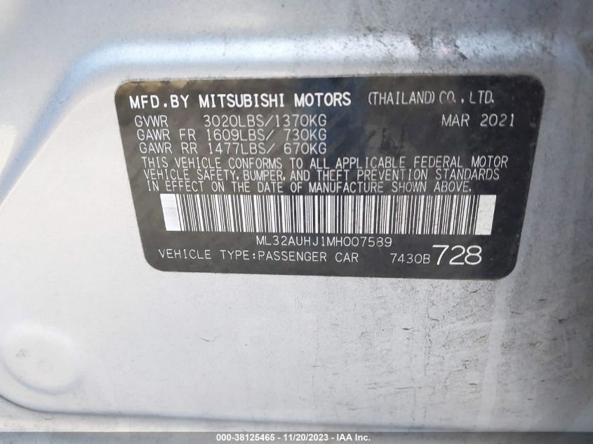 2021 MITSUBISHI MIRAGE CARBONITE EDITION/ES/LE - ML32AUHJ1MH007589