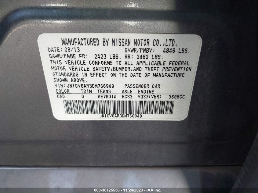 2013 INFINITI G37X - JN1CV6AR3DM766949