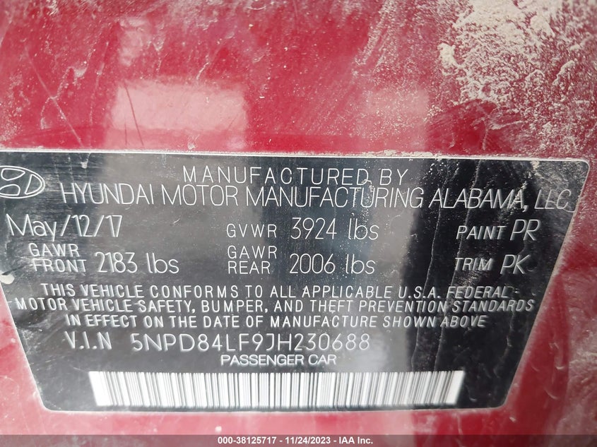 VIN 5NPD84LF9JH230688 2018 HYUNDAI ELANTRA SEL
