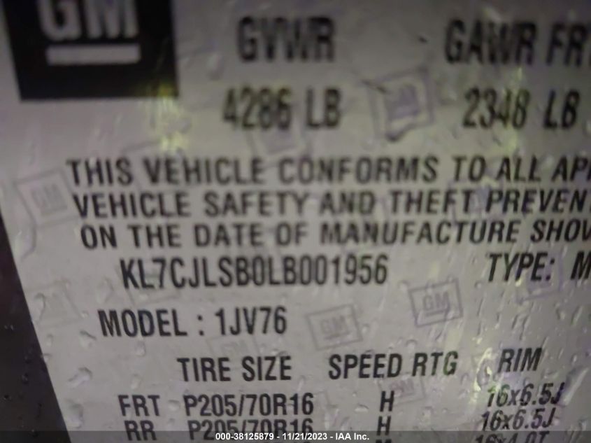 2020 CHEVROLET TRAX FWD LT - KL7CJLSB0LB001956