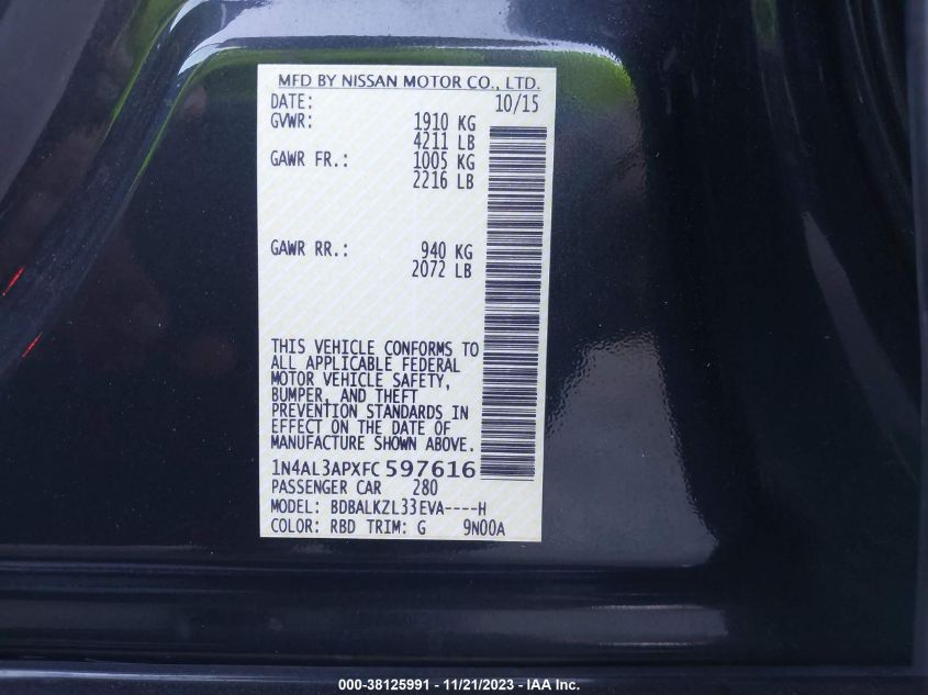 2015 NISSAN ALTIMA 2.5 SV - 1N4AL3APXFC597616