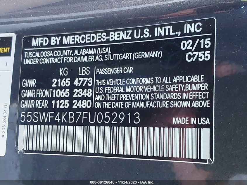 2015 MERCEDES-BENZ C 300 SPORT 4MATIC/LUXURY 4MATIC/4MATIC - 55SWF4KB7FU052913