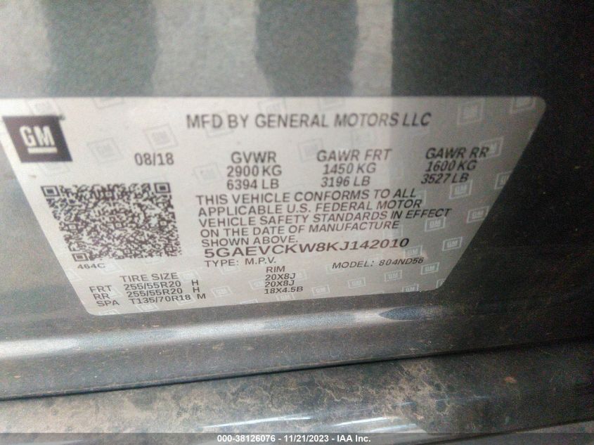 2019 BUICK ENCLAVE AVENIR 5GAEVCKW8KJ142010