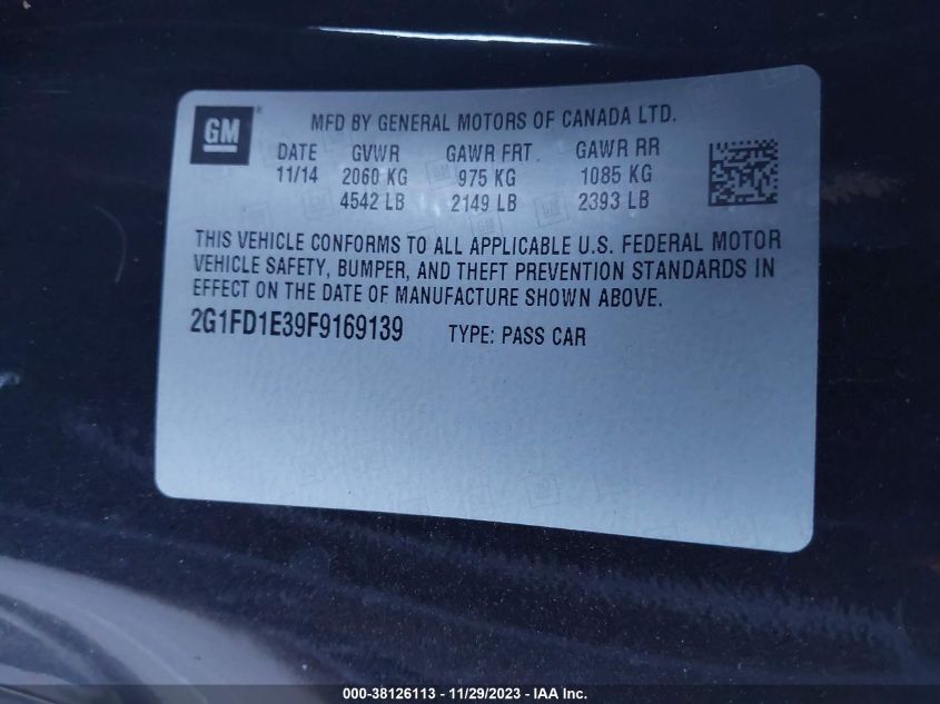 2015 CHEVROLET CAMARO LT - 2G1FD1E39F9169139