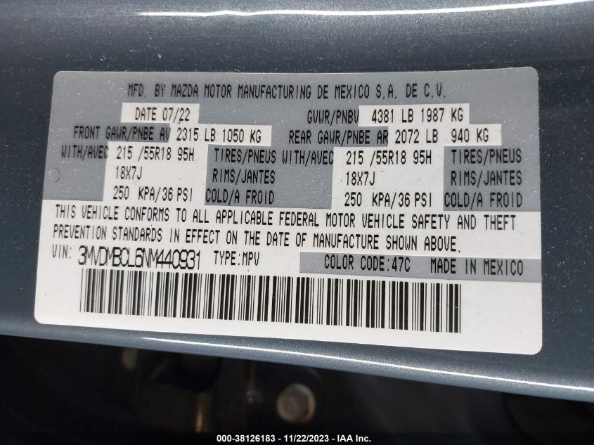 2022 MAZDA CX-30 CARBON EDITION - 3MVDMBCL6NM440931