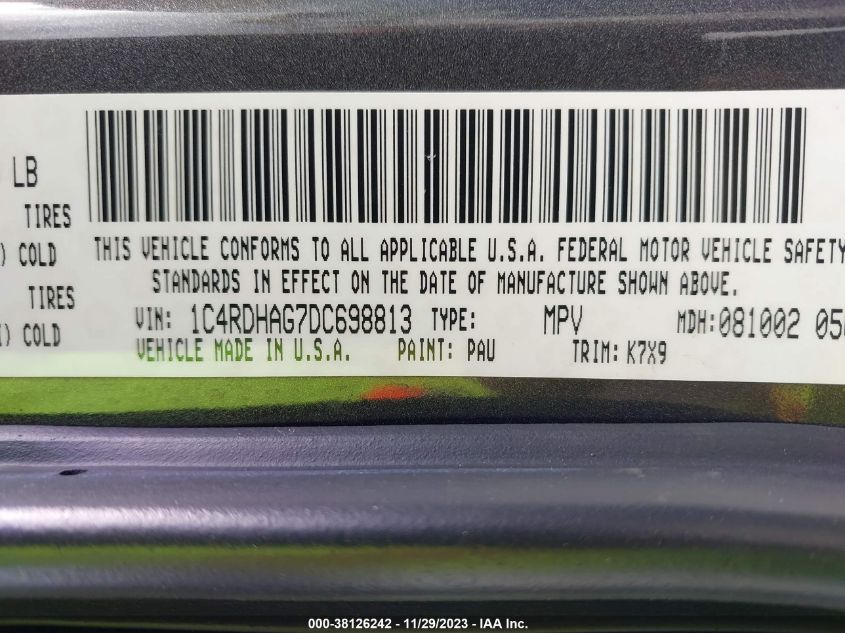 2013 DODGE DURANGO SXT - 1C4RDHAG7DC698813