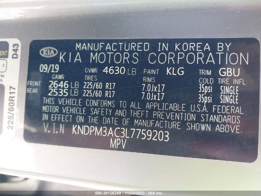 2020 KIA SPORTAGE LX - KNDPM3AC3L7759203
