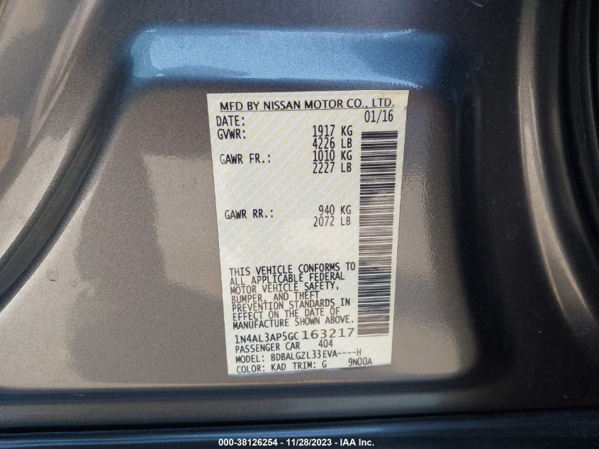 2016 NISSAN ALTIMA 2.5 S - 1N4AL3AP5GC163217