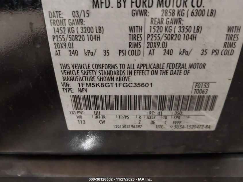 2015 FORD EXPLORER SPORT - 1FM5K8GT1FGC35601