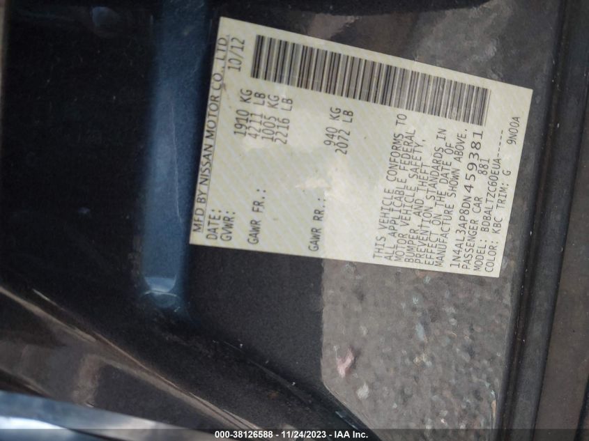 2013 NISSAN ALTIMA 2.5/S/SV/SL - 1N4AL3AP8DN459381