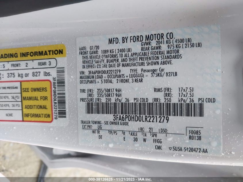 2020 FORD FUSION SE - 3FA6P0HD0LR221279